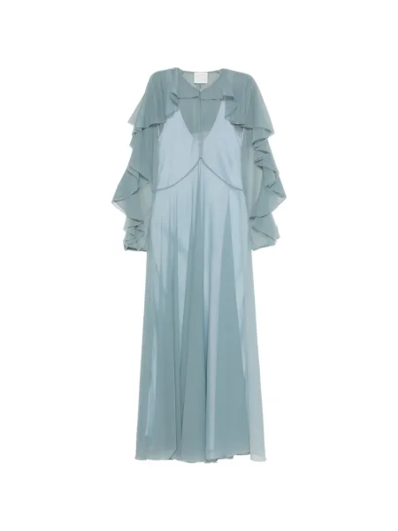 Rochie maxi Forte_forte cu volane de costum albastru