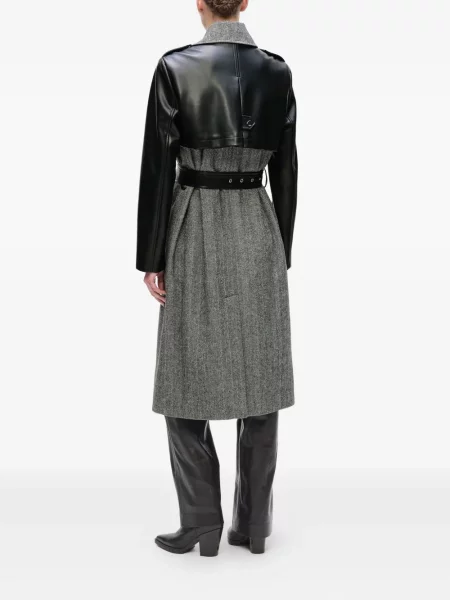 Cu centură palton Karl Lagerfeld cu model herringbone negru