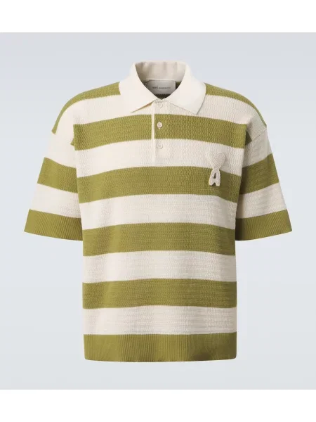 Tricou polo Ami Paris cu dungi alb