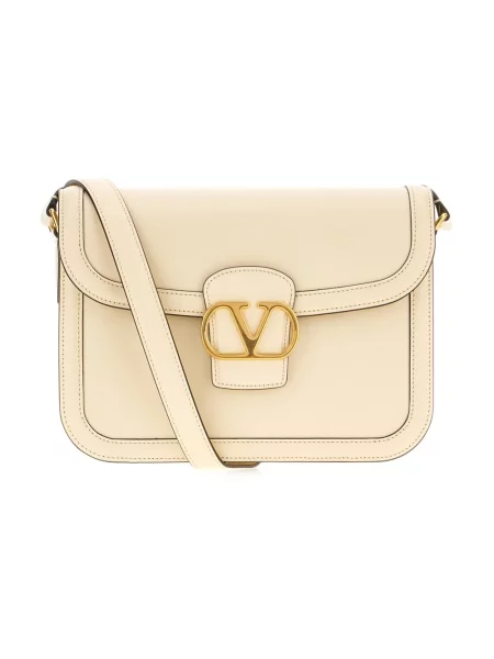 Lniana torba crossbody Valentino Garavani beżowa