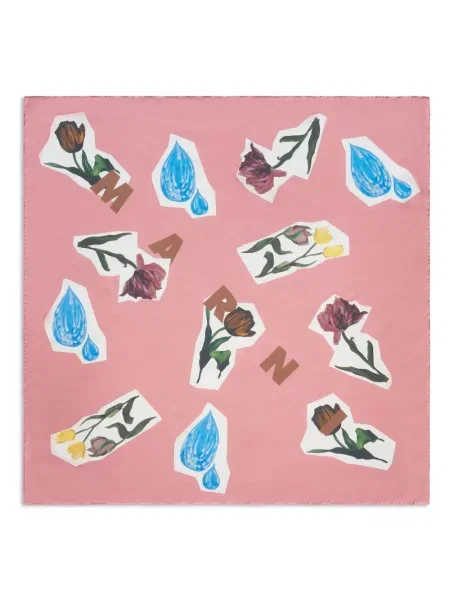 Svileni šal Marni s cvjetnim printom s printom ružičasta