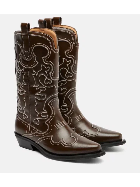 Botine Ganni cu broderie cowboy maro