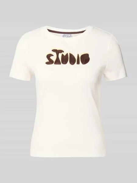 T-shirt z haftem i okrągłym dekoltem Jake*s Studio Woman biała