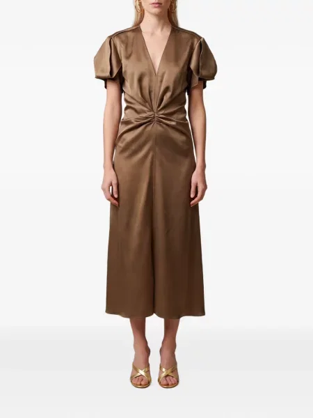 Rochie midi Sutton New York din satin drapată maro