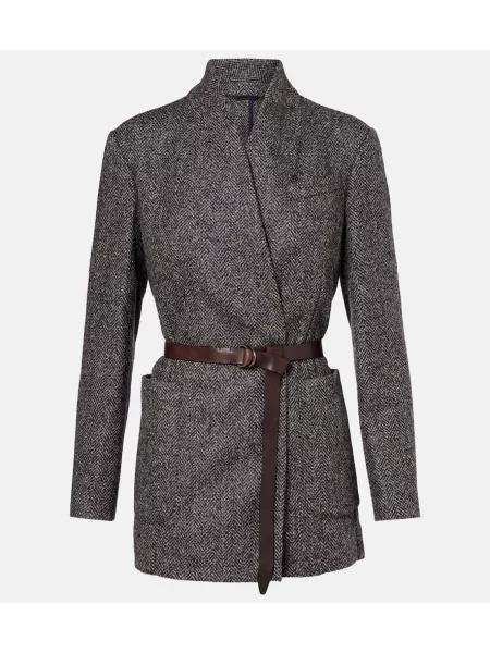 Sacou Brunello Cucinelli de lână cu model herringbone gri