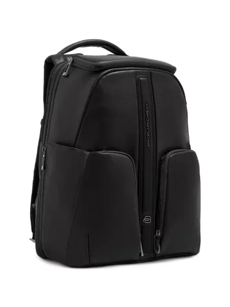 Rucsac Piquadro din piele cu autograf negru