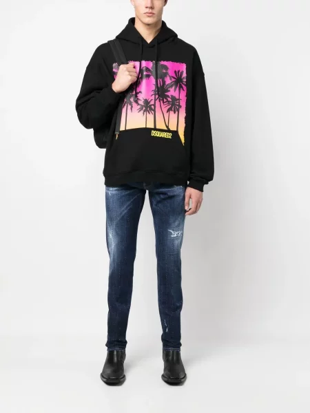 Hanorac cu glugă Dsquared2 cu imagine negru