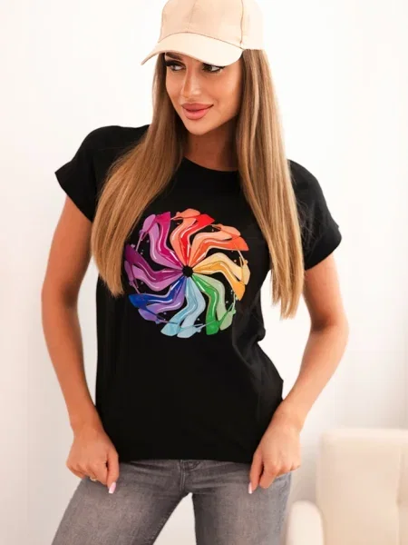 Bluzka Kesi z nadrukiem z krótkim rękawem czarna