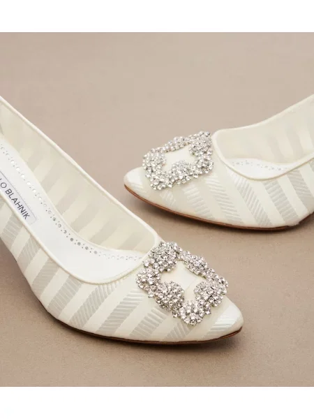 Pantofi cu toc Manolo Blahnik din organza alb