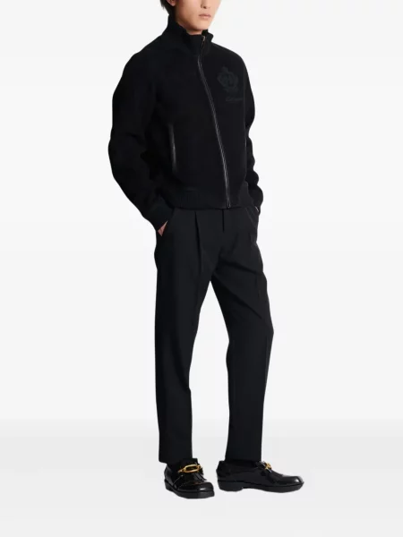 Geacă Balmain cu broderie din piele de căprioară negru