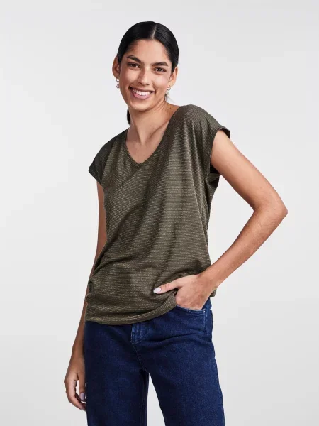 PIECES Tricou Billo / kaki auriu