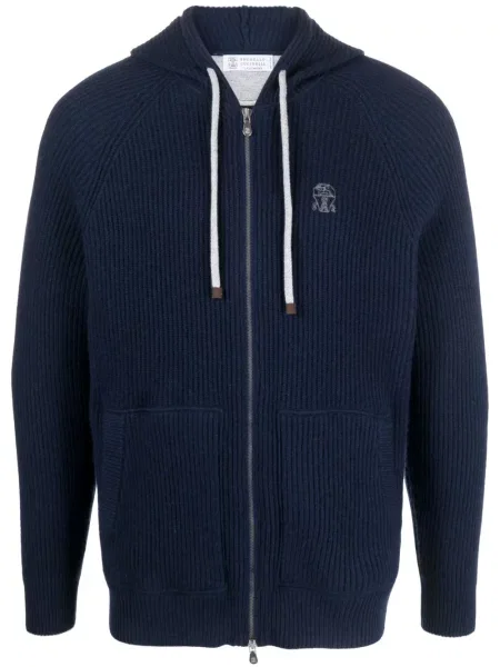 Majica s kapuljačom Brunello Cucinelli s vezom plava