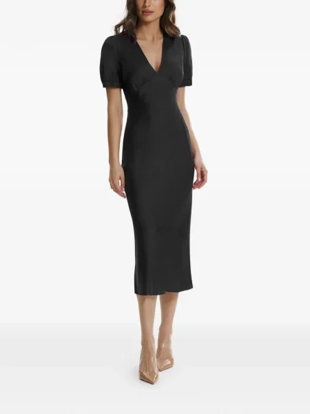 Rochie midi Framboise cu decolteu în V până la genunchi de costum negru