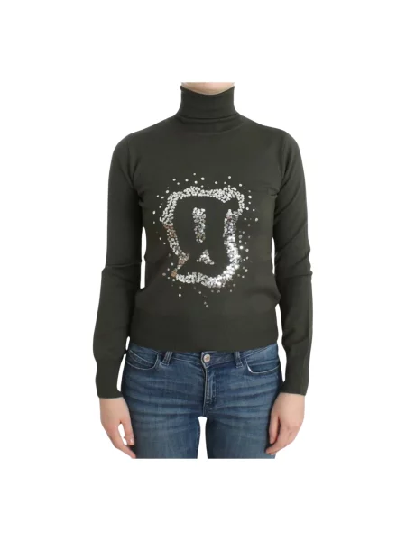 Lniany sweter z golfem John Galliano zielony