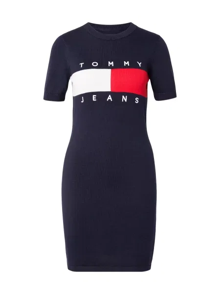 Tommy Jeans Rochie tricotat Tommy Flag Slim Mini albastru marin / roșu alb