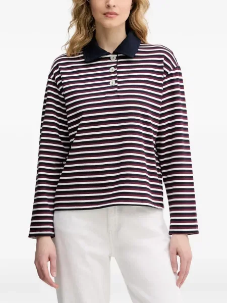 Lung tricou polo Benetton cu dungi alb