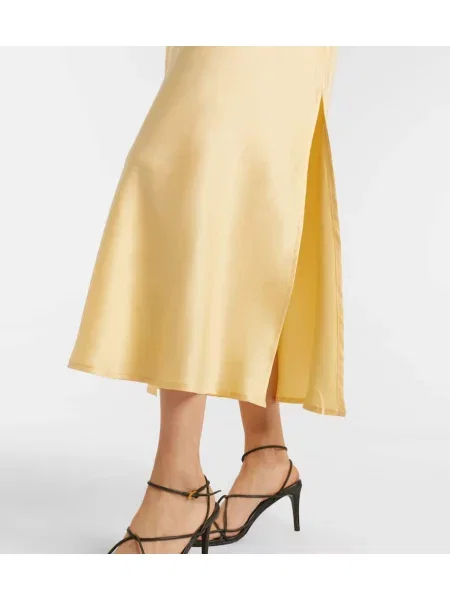 Rochie midi Asceno de mătase până la genunchi de costum galben