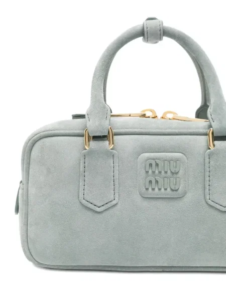 Geantă messenger Miu Miu din piele de căprioară gri