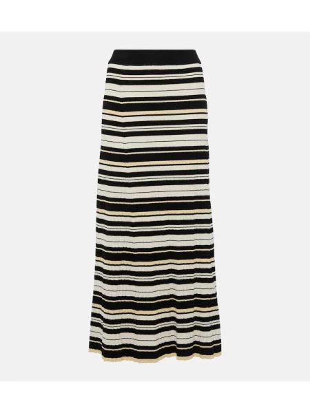 Fustă midi Ganni cu dungi tricotate până la genunchi