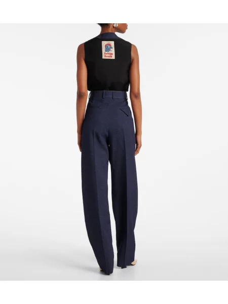 Pantaloni Bottega Veneta de lână melange albastru