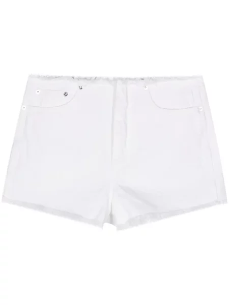 Szorty jeansowe Michael Michael Kors skórzane prążkowane w kwiatki białe