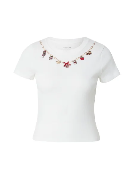 HOLLISTER Tricou crem / maro cămilă / roșu alb