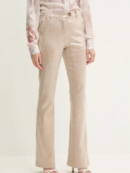 Silvian Heach pantaloni din amestec de in CEREN femei mulata high waist bej