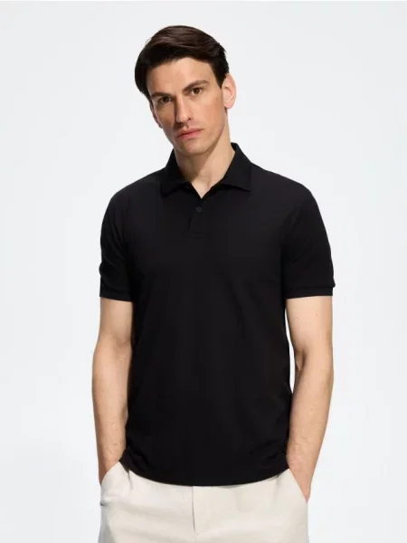 Reserved Tricou polo regular fit negru