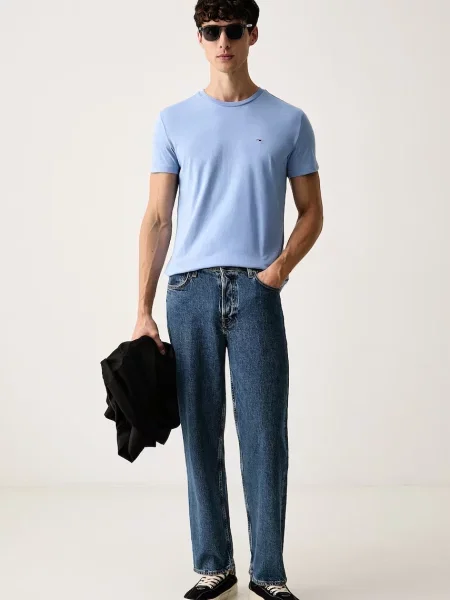 Tommy Jeans tričko pánske s bavlnou modrá