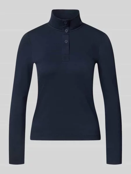 Bluzka z długim rękawem o kroju slim fit z mieszanki bawełny Marc Cain granatowa