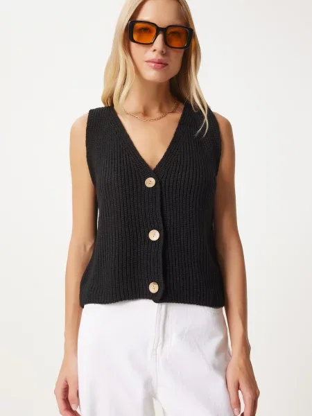 Happiness İstanbul Vestă tricotată negru