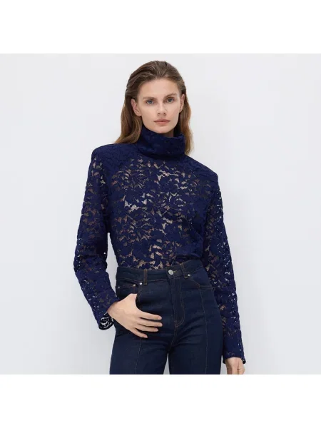 Reserved Áttört mintás garbónyakú blúz kobaltkék