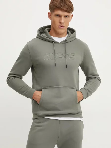 Mikina Guess ALDWIN s kapucí hladká zelená