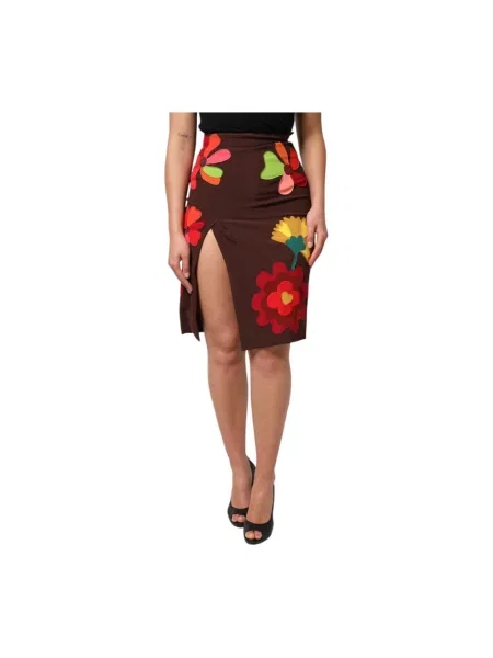 Spódnica Dolce And Gabbana z wysoką talią w kwiatki brązowa