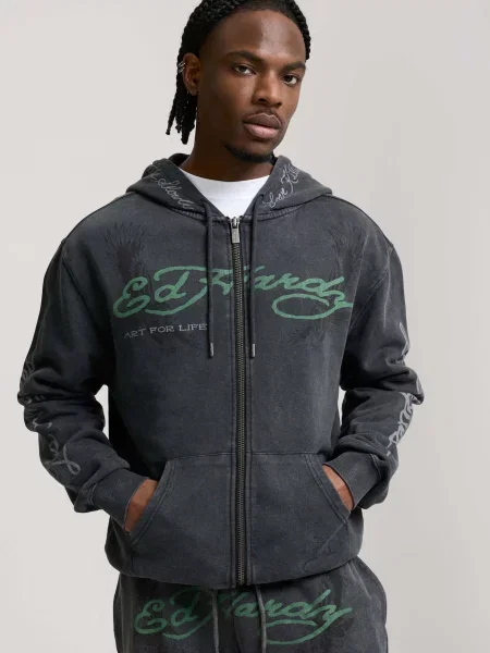 Ed Hardy Hanorac Art For Life verde smarald / roșu burgundy negru