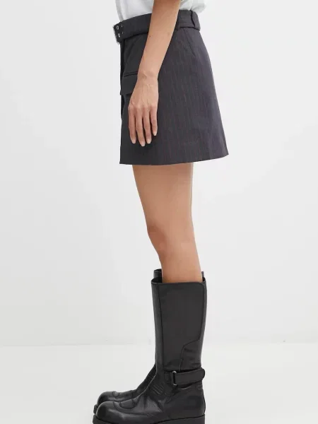GANNI fustă Stretch Stripe Tailoring mini drept gri