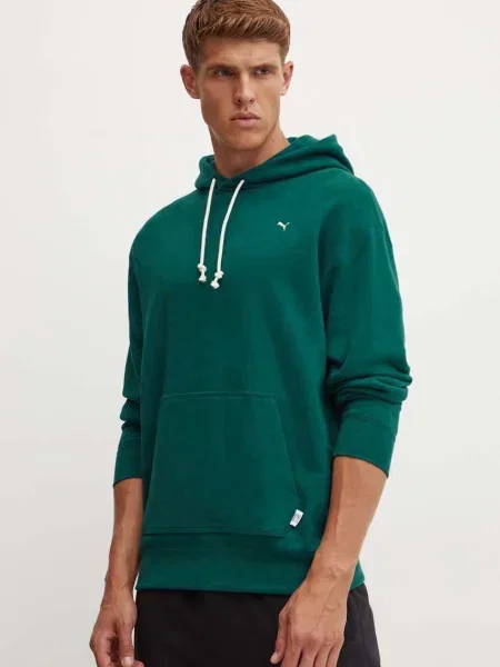 Меланжов суичър с качулка Puma с качулка с принт зелено