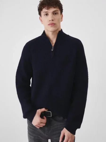 Пуловер с вълна Medicine мъжки с поло тъмносиньо