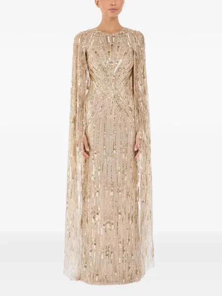 Rochie maxi Jenny Packham cu paiete de costum auriu