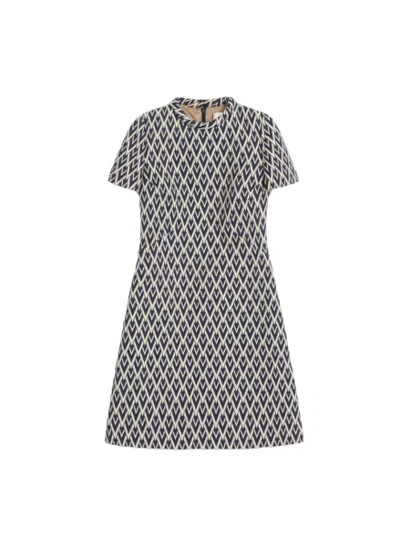 Lniana sukienka mini Valentino elegancka z dekoltem w serek niebieska