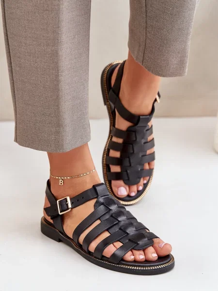 Сандали Lewski Shoes с плосък ток черно