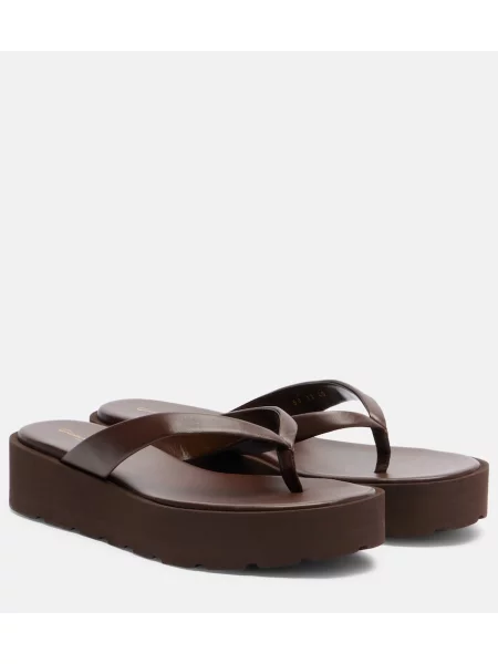 Chiloți tanga Gianvito Rossi din piele cu platformă maro