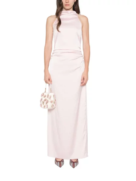 Rochie maxi Rotate Birger Christensen cu volane cu gât halter roz