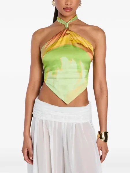 Top Retrofete cu imagine cu gât halter verde