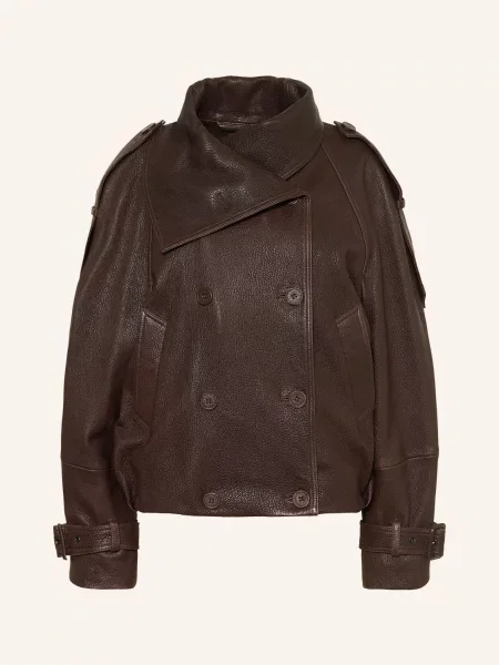 Acne Studios Kožená Bunda tmavě hnědá
