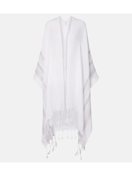 Poncho Brunello Cucinelli cu franjuri de in alb