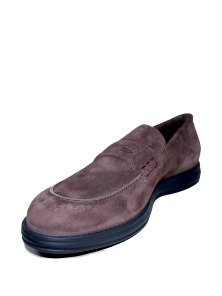 Pantofi loafer Brioni din piele de căprioară maro