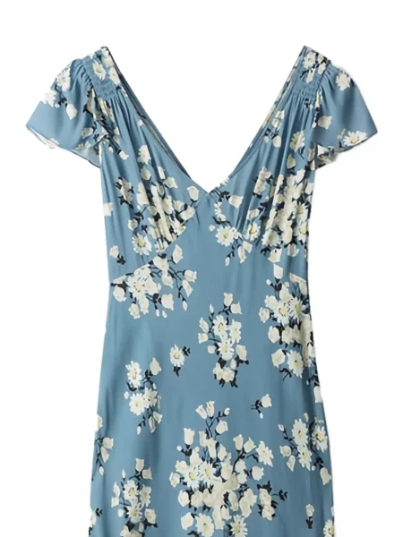Rochie midi Rixo cu model floral cu imagine albastru