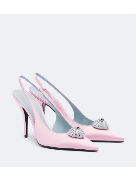 Pantofi cu toc Valentino Garavani din satin slingback roz