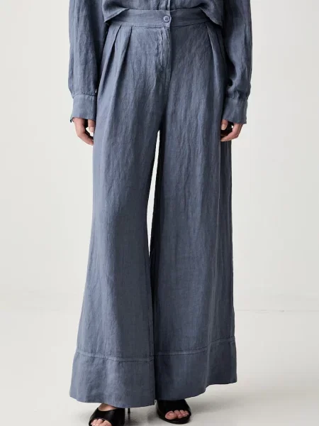 ViCOLO pantaloni palazzo pentru femei din in albastru